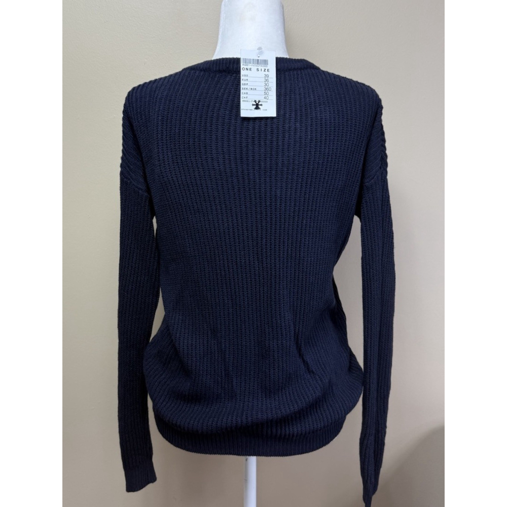 Brandy Melville V-Neck Sweater Navy Blue One Size Classic Long Sleeve New - Picture 2 of 7